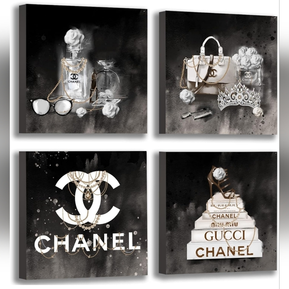 Designer Inspired 4pc Wall Art 4pc. Set 10x10 NWT Black/Gold